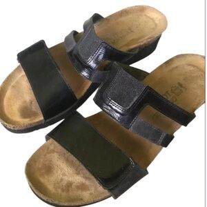 NAOT Nancy wedge sandals comfort walking black Size 8